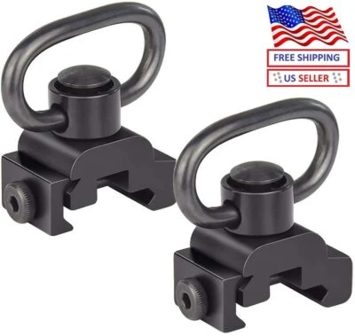 2PC Push Button QD quick release 1.25" sling swivel mount Set for Picatinny Rail - Image 1 of 4