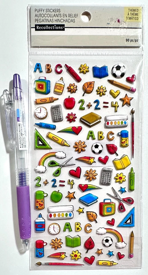 Tiny Puffy School Supplies Stickers Card Making Scrapbooking Recollections - Image 1 of 1