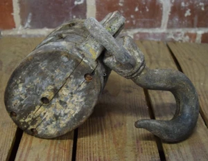 Vintage Wood and Cast Iron Double Wheel Pulley - Picture 1 of 5