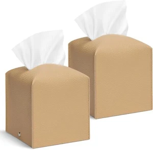 2 Stück Quadratisch Creme Taschentuch Box Abdeckung PU Leder Dekorative Taschentuch Organizer - Bild 1 von 6