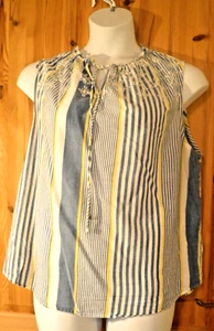 Next Size 20 Vest Stripe White Blue Lemon Broderie Anglais Cotton - Picture 1 of 5