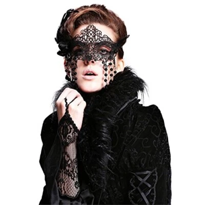 Elegant Masquerade Masks with Feathers Devil Fashion Gothic Women's Feather Bead - Image 1 of 4
