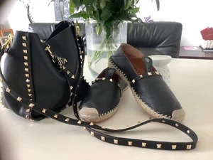 1300€ VALENTINO GARAVANI Ballerina Schuhe ITALY schwarz Gold LEDER 40 wNEU - Picture 1 of 11