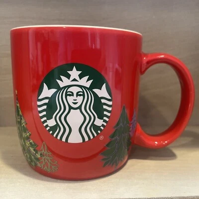 STarbucks 2020 Holiday Christmas trees 18oz Coffee Red Mug Cup. Mint Condition - Image 1 of 4