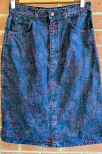 Vintage Denim Jeansrock 80er Midi dunkel geblümt Gr. S-M Preppy Dark Academia - Bild 1 von 8