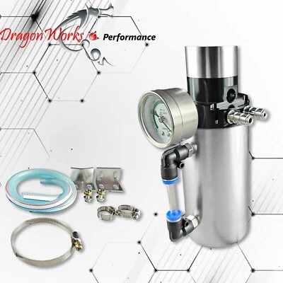 Oil Catch Can Baffled Tank Breather Universal Silver with Gauge Fits Fiat - Image 1 of 4