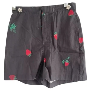 Pantalones Cortos SAINT GERALDINE (NUEVO CON ETIQUETAS) Mujeres Negro Perla Flores, Fresas Abejas (X-Pequeños) - Imagen 1 de 5