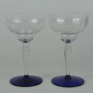 Coppia di (2) Bicchieri da Champagne WESTON WGL10 5 1/2"" taglio floreale piede blu - Foto 1 di 3