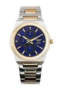 NY LONDON Silver Gold Two Tone Chronographs Dials Men’sMetal Strap Analog Quartz - Picture 1 of 12