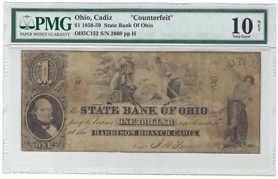 1858 CADIZ OH $1 The State Bank of Ohio, Harrison Branch Cadiz, Red Back CTFT - Image 1 of 3