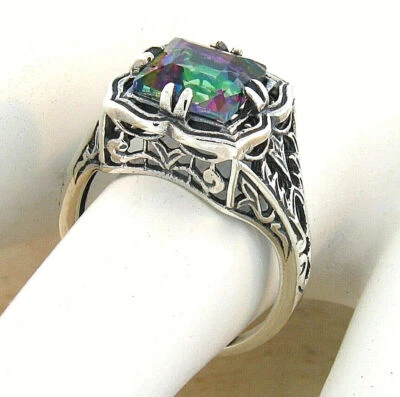 1.6 CARAT MYSTIC QUARTZ 925 STERLING SILVER FILIGREE ANTIQUE STYLE RING     736X - Image 1 of 3