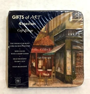 Set Of 4 Cork-Backed Coasters Cafe Rouge Gifts Of Art Tweel Home Furnishings - Picture 1 of 5