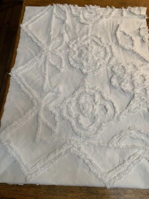 Vintage White Thick Fluffy Flower Chenille Bedspread FABRIC~ 21 X 28 - Image 1 of 3