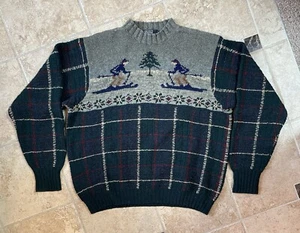 Vintage Polo Ralph Lauren Downhill Skier Lambswool Hand Knit Sweater Plaid XL - Picture 1 of 7