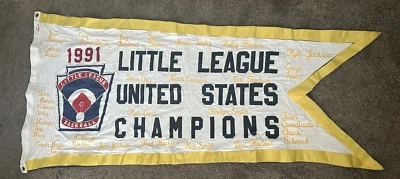 Banderín Bandera Campeones de Béisbol 1991 Pequeñas Ligas Valle de San Ramón, CA Foto 1 de 4
