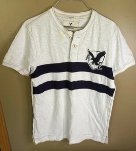 American Eagle Tshirt blau-weiß gestreift Adler T-Shirt Herren Größe Small - Bild 1 von 5