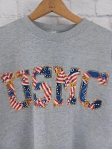 Vtg SOFFE SWEATS USMC Sewn Letters OLD GLORY Flag Short Sweatshirt XXL MARINES - Picture 1 of 8