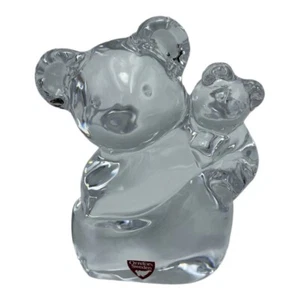 Orrefors Sweden Large 4.5 in H Mother Bear and Baby Figurine - Picture 1 of 8