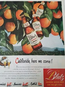 1948 Blatz pilsener Beer brown bottles Orange Tree California here we come ad - Picture 1 of 1