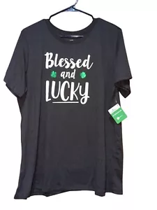 Women’s XXL (20) St. Patrick’s Day Short Sleeve Black T-Shirt Blessed And Lucky - Picture 1 of 10