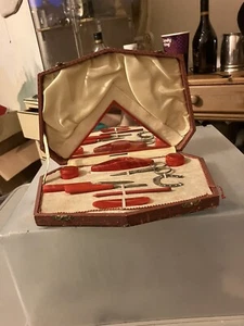 Art Deco Bakerlite Red Vanity Set In Box - Picture 1 of 3