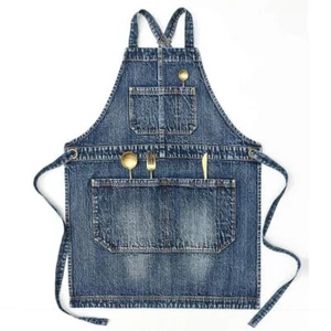 Women’s Cross Back Apron Denim Tool Apron for Cooking Hair Stylist Blue - Picture 1 of 9