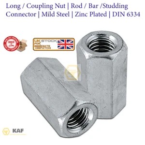 Rod Bar Stud Hex Studding Coupling Connector Long Nut ZINC M6 M8 M12 M14 M16 KAF - Picture 1 of 2