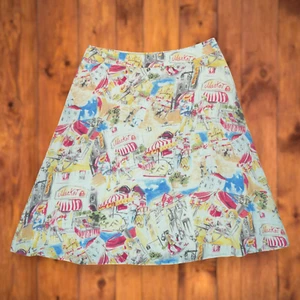 Liz Claiborne Colorful Retro Paris Market Graphic Linen A Line Midi Skirt Sz 16 - Picture 1 of 7