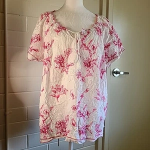 Kim Rogers Brand Floral White & Pink Top Ladies Size 2X Pre-Owned Summer Beachy - Picture 1 of 6