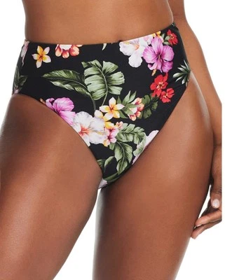 Bar III Women's Floral-Print High-Waist High-Leg Bikini Bottoms, Black Multi, L - Image 1 of 4