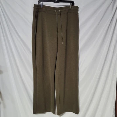 NEW Large - CALVIN KLEIN Wide Leg Green Casual Pants, Pull On, Drawstring, Soft - Image 1 of 4