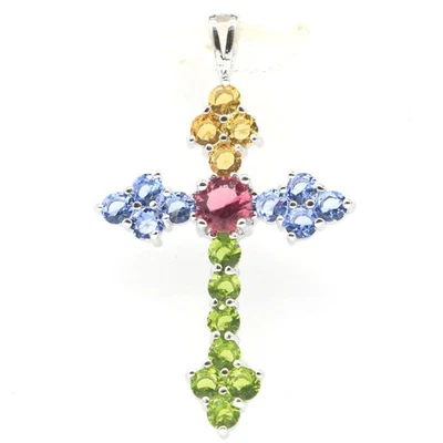 Colgante de plata regalo peridoto tanzanita violeta citrino multicolor cruz 3,2 g Foto 1 de 2