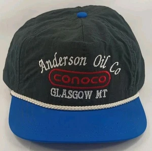 Vintage 90s Conoco Andersons Oil Company Glasgow MT Strapback Rope Hat Made USA  - Bild 1 von 6