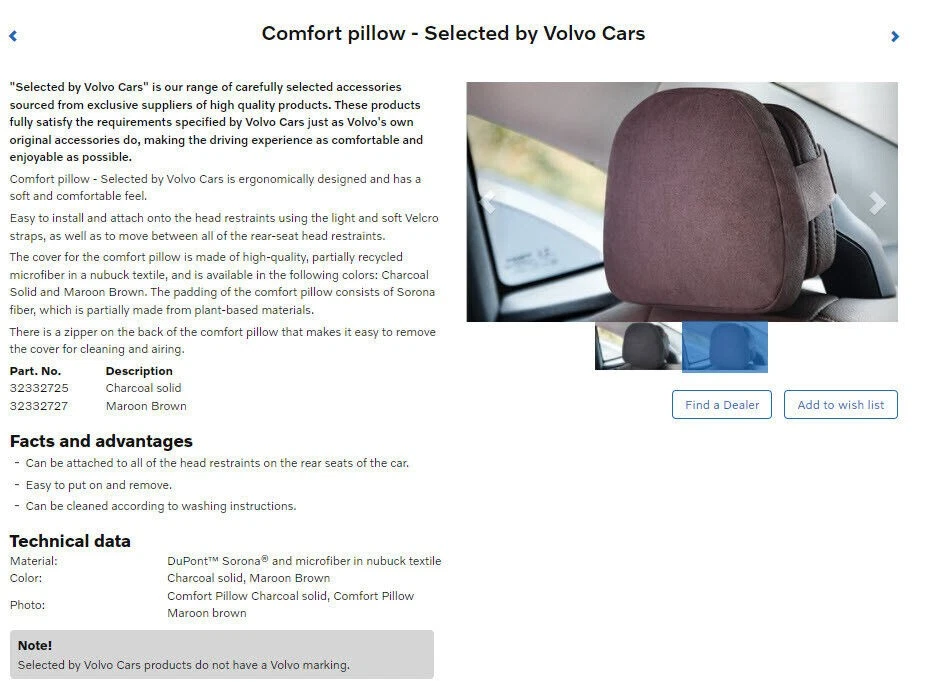 New Genuine Volvo S60 S80 S90 XC40 XC60 XC90 Headrest Comfort Pillow 32332727 - Image 1 of 1