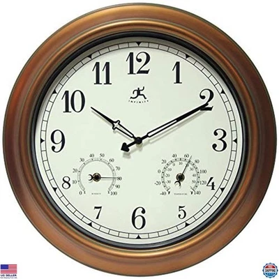 Infinity Instruments Reloj y Termómetro Exterior Pátina Cobre 18" - Impermeable Foto 1 de 4