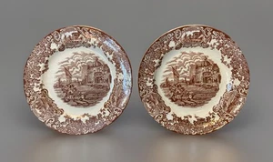 Pair Antique F.J. EMERY “CYPRUS” Brown Transfer Ware 9” Plates - Burslem England - Picture 1 of 12