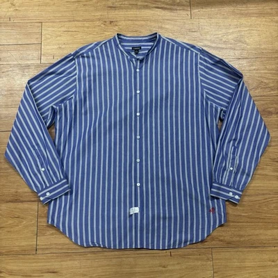J Peterman Shirt Men’s Large Button Down Band Collar Collarless Blue Stripe LS - Image 1 of 4