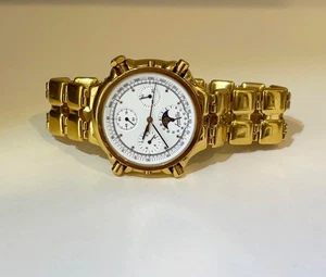 Jean D'Eve gold plated quartz moon phase chronograph - Rare with Original Box - Picture 1 of 6