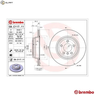 2x BRAKE DISC 09.C117.11 FOR BMW N20B20C/B20D/B20A 2.0L 4cyl 5 SERIES 2.5L 6cyl - Image 1 of 4