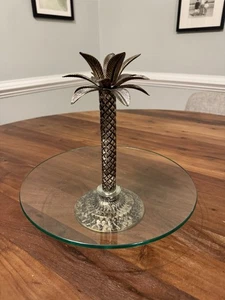 Plato redondo de vidrio Godinger Palmera con palmera de metal extraíble playa - Imagen 1 de 11