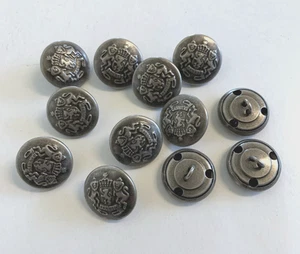 12 Metal Antiqued Silver Tone Crest Round Shank Buttons Sewing 19 mm #MT23 - Picture 1 of 5