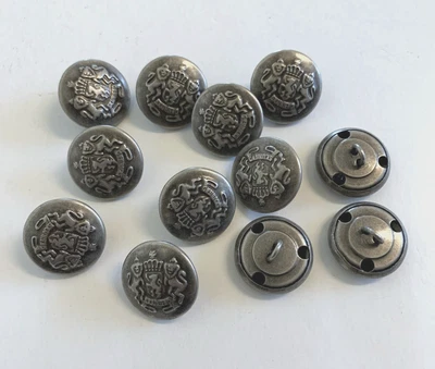 12 Metal Antiqued Silver Tone Crest Round Shank Buttons Sewing 19 mm #MT23 - Image 1 of 4