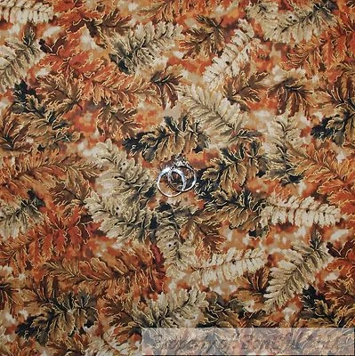 Edredón de algodón BonEful Tela FQ marrón verde tono hoja dorado metálico rojo naranja L  Foto 1 de 4