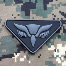 OWL HEAD PVC TACTICAL INTEL USA MILSPEC MILITARY MORALE GRAY RUBBER HOOK PATCH