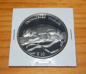 FIJI 1997 10 $ 0,94 OZ SILBER PROOF BANDED IGUANA ENDANGERED WILDLIFE 39MM CROWN - Bild 1 von 2