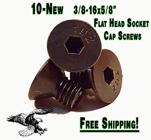 10 -3/8-16x5/8 FLAT HEAD Socket Caps Screws 82° Countersunk Black Oxide Free Sh. - Picture 1 of 2