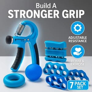 Hand Grip Strengthener Set 7 Pack Finger Exerciser Forearm Trainer Stress Ball - Picture 1 of 8