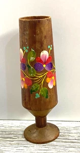 Vintage Hand Carved painted Decor ART Wooden Small Vase  Souvenir Rare 4.5" Home - Picture 1 of 6
