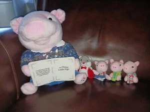 Cuddle Barn Preston Storytelling Pig Stuffed Animals Talking W/ 4 Finger Puppets - Picture 1 of 8