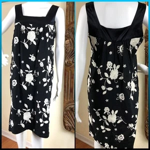 Karen Kane Dress Size M Linen Blend Black Floral Embroidery Shift I 320 - Picture 1 of 7